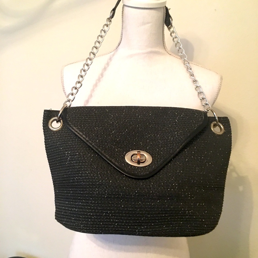 Black and silver straw bag.